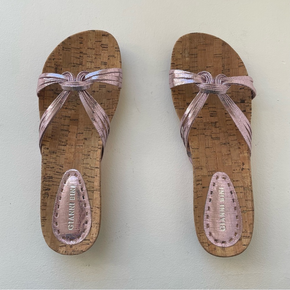 Gianni Bini Metallic Pink Open Toed Cork Sandal Size 9 - Picture 2 of 8